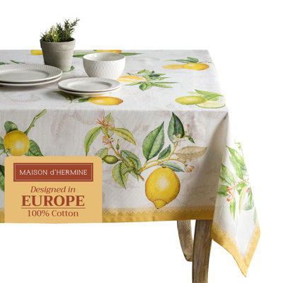 Maison d' Hermine Table Cloth Rectangle Table 100% Cotton 70 x 90 Inches Tablecloth Reusable Decorative for Dining Room Farmhouse Home Valentines Day Decorations Spring Summer - Limoncello