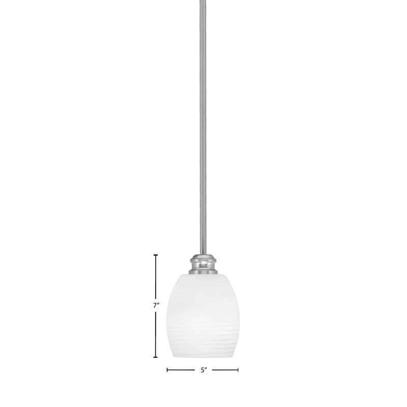 Mini-luminaire suspendu suspendu avec tige en verre de lin blanc 5 po Edge, Nickel brossé
