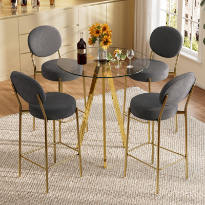 Ensemble de table de bar moderne avec 2/4 tabourets en similicuir, plateau en verre 31,5 po et tabouret de salle à manger 29 po pour îlot de cuisine