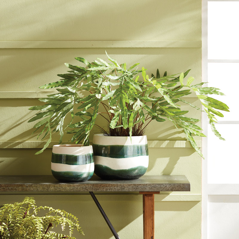 Lia 2 - Piece Hand-Pained Pot Planter Set, White Blue