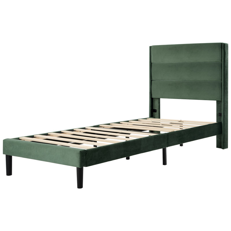Nakasi Upholstered Bed, European Double (140 x 200cm), Green