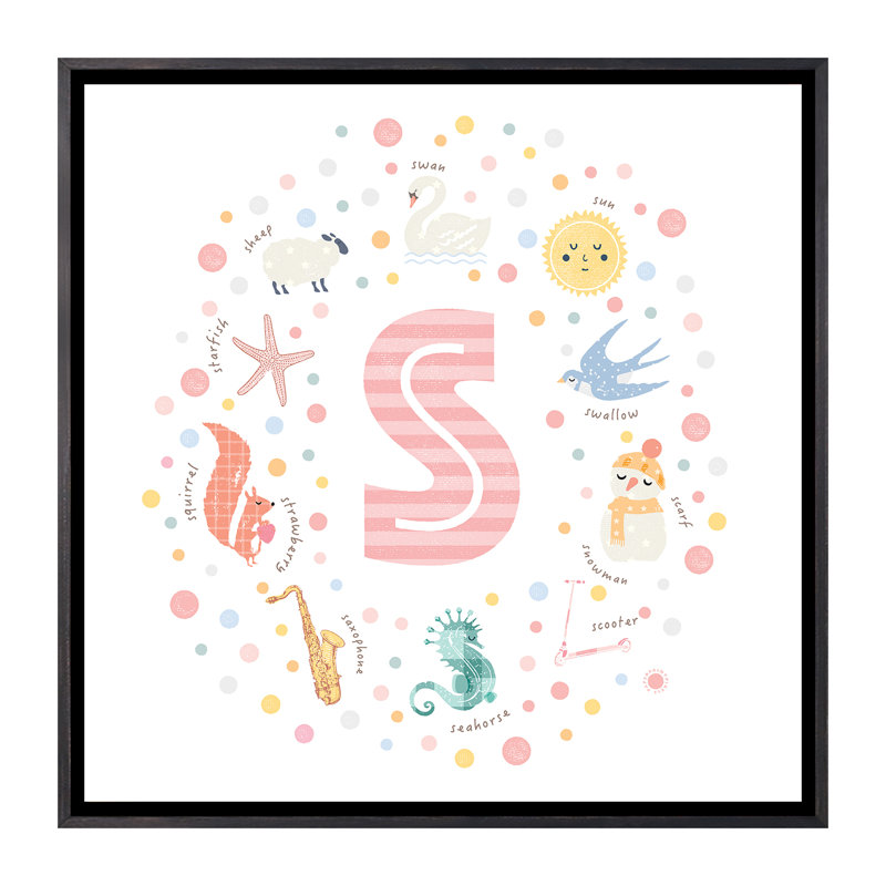 Lettre S - impression d'art graphique, H 26 po x l 26 po x P 1,5 po, Pas de tapis, Toile avec cadre noir patiné