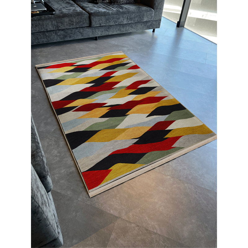 Light-Toned Multi-Colored Mixed Shape Patterned Creative Modern Decorative Rug, Runner 3'3.37" x 9'10.11"