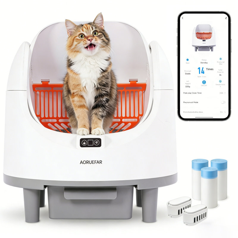 Bac à litière automatique pour chat, bac à litière autonettoyant pour plusieurs chats, protection de sécurité, contrôle intelligent de l'application avec surveillance de la santé du chat, fonctionnement ultra-silencieux, contrôle des odeurs