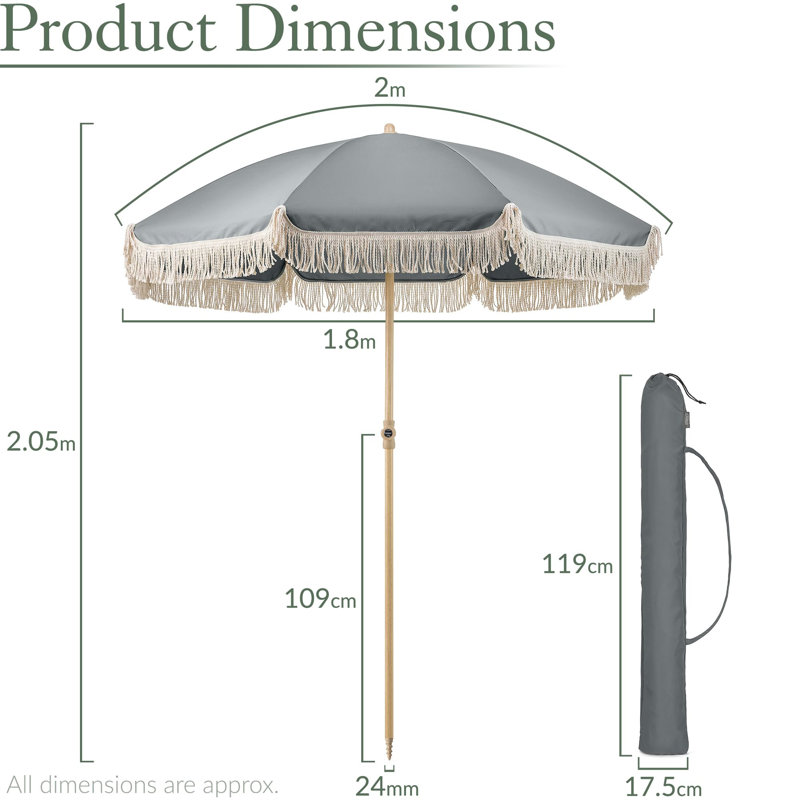 180cm Beach Parasol, Grey