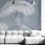 Décoration murale moderne moderne en plumes blanches abstraites sur fond bleu pâle, élégante décoration murale contemporaine-67391174