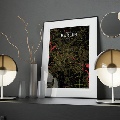 Berlin City Map in Contrast 1 Piece Wall Art