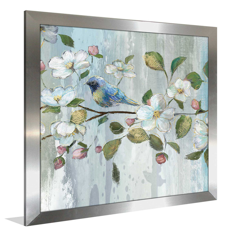 «Painterly Spring II», reproduction de peinture acrylique, H 31,5 po x l 31,5 po x P 1 po, Encadrement argenté