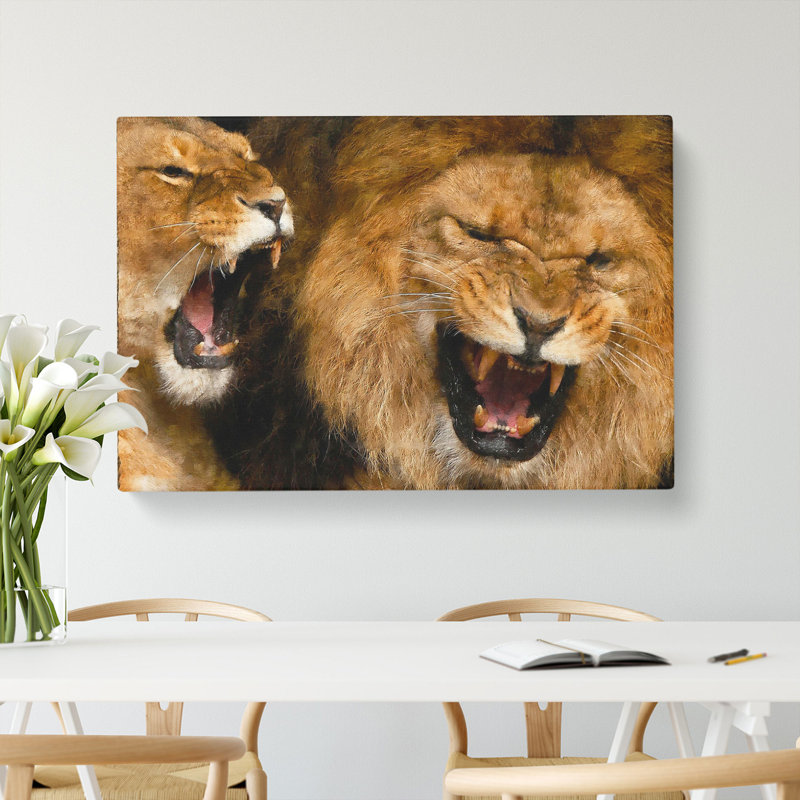 Two Lions - Wrapped Canvas Painting, 35cm H x 50cm W x 3cm D