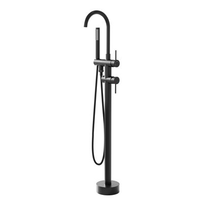 Robinet de baignoire autoportant avec douche à main Robinet de baignoire à fixation au sol en acier inoxydable 304 avec robinet pivotant à 360 ° en céramique CUPC