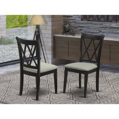 Clarksville Dining Room Chairs - Linen Fabric Upholstered Wood Chairs, Set of 2, Black