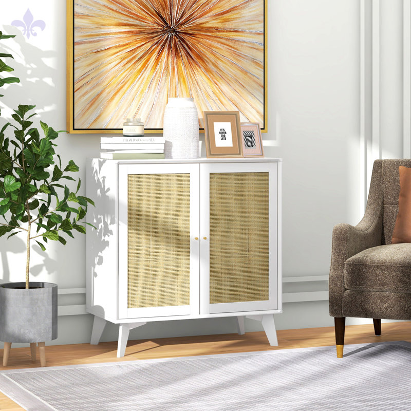Burce Kitchen Storage Cabinet with 2 Rattan Doors, Buffet Sideboard Cabinet with Shelf