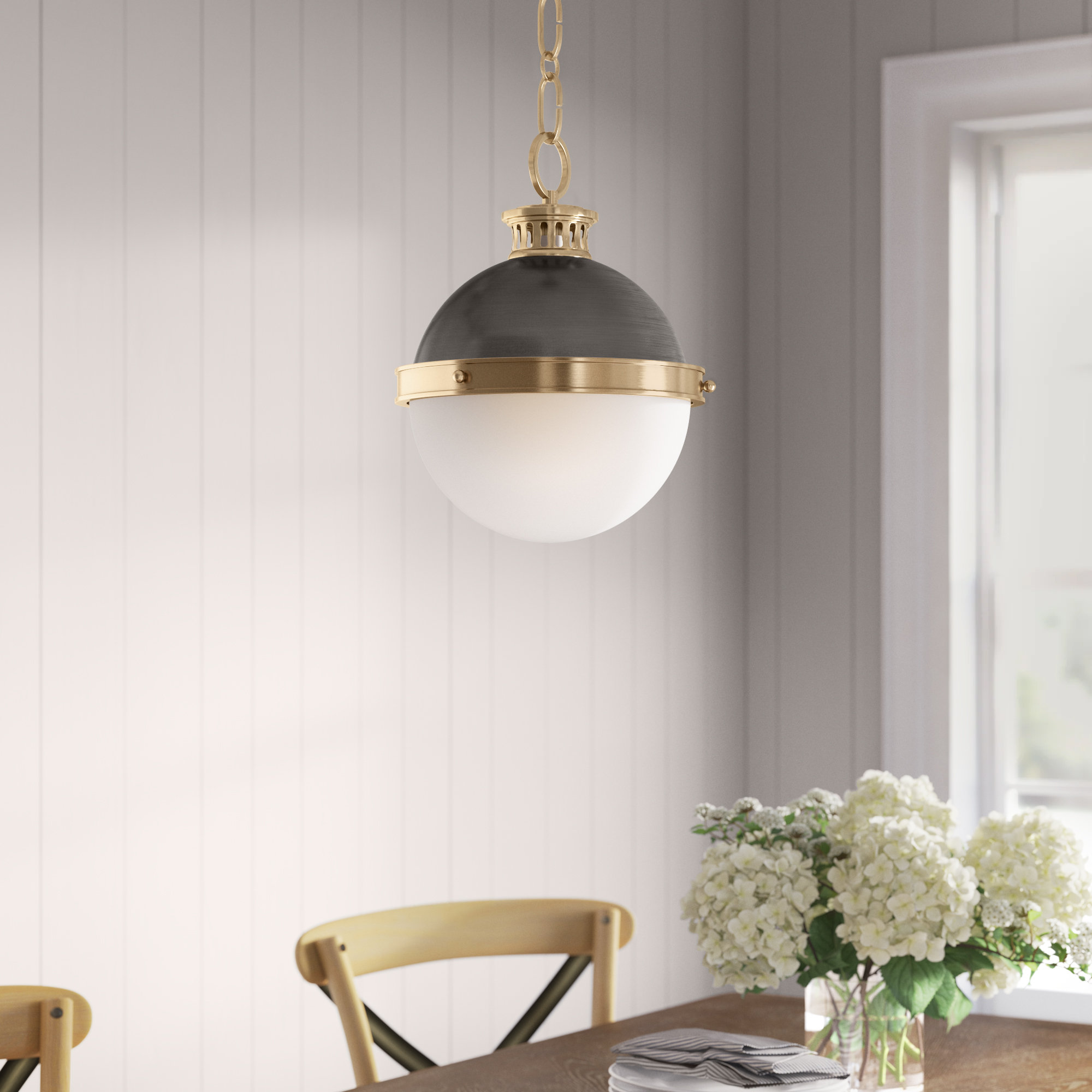 Adrianne Single Light Glass Pendant, Aged/Antique Distressed Bronze