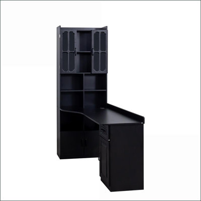 Bureau d'ordinateur de coin en L avec rangement, grand espace de travail, conception 2 en 1 | Noir | Panneau de particules et panneau de fibres à densité moyenne