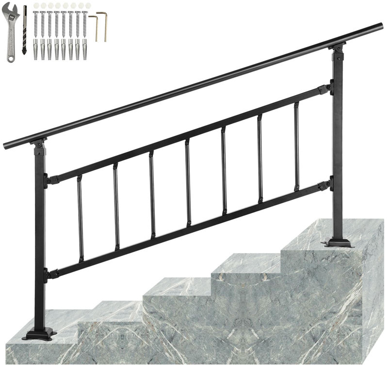 Rampe d'escalier en fer forgé 8 cm 1-5 marches en fer forgé 1 pièce noir mat avec trousse d'installation