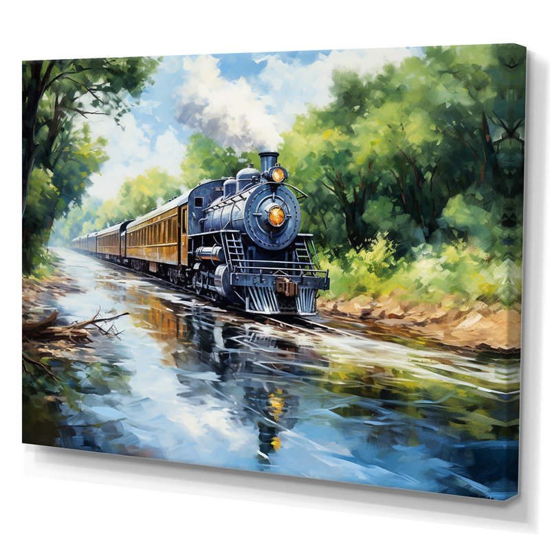 Steamtrain Travelling In The Sunset, peinture - train, art mural, H 12 po x l 20 po x P 1 po, Toile tendue