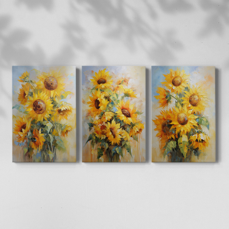 Série d'étude florale - Ensemble de 3 toiles tendues avec châssis - Prêt à être accroché, H 60 po x l 40 po