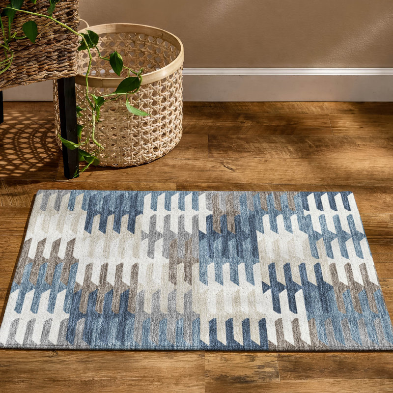Premium Machine Washable Mayfield AMF2328 Geometric Rug, 1'8" x 2'6", Denim