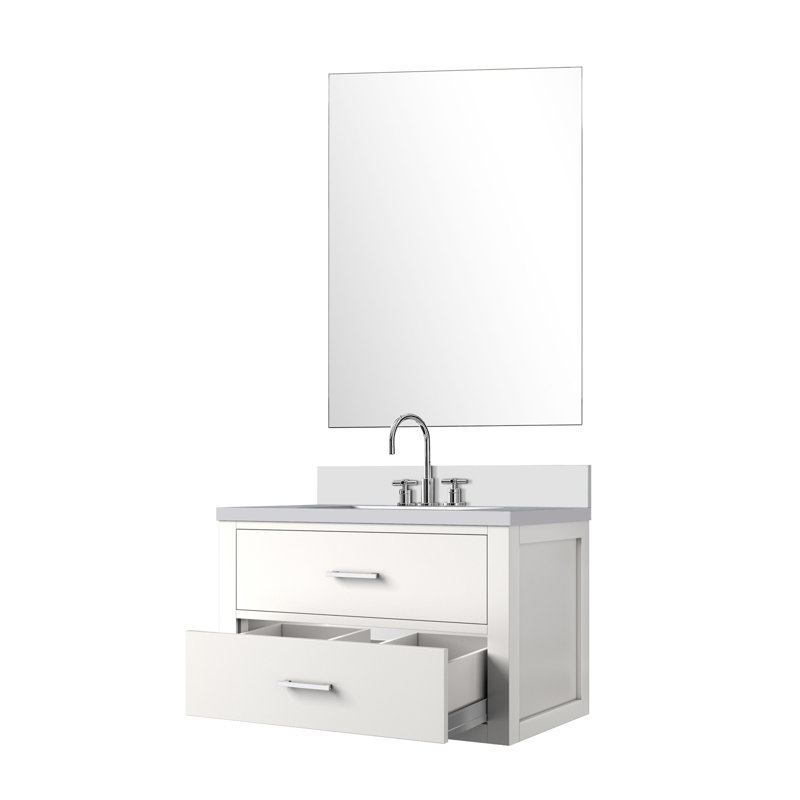 Ensemble de meuble-lavabo simple l 30 po x P 22 po, miroir 28 po et robinet chromé Castor, Bleu, Marbre de culture blanc