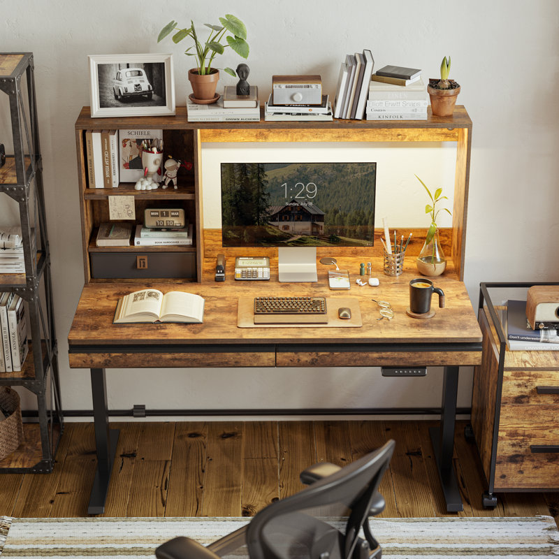 Bureau debout à hauteur réglable avec huche, Brun rustique / noir