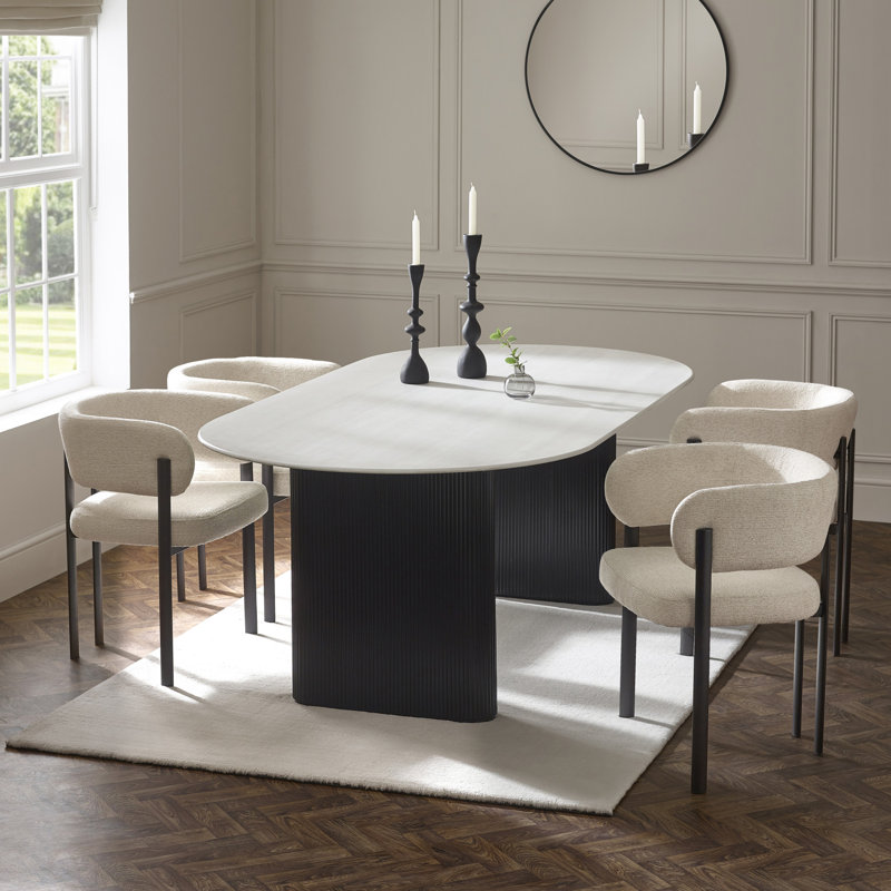 Dequaveon 220Cm White Marble Effect Oval Dining Table