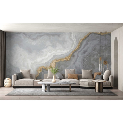 Grey and Gold Marble Wall Mural | Luxury Stone Effect Wallpaper | Non-Woven or Peel and Stick