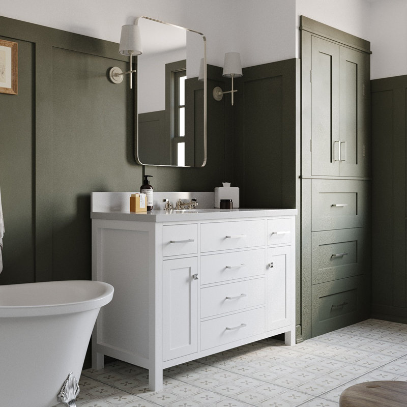 Meuble-lavabo simple 48 po avec plateau en quartz blanc Abbate, Blanc