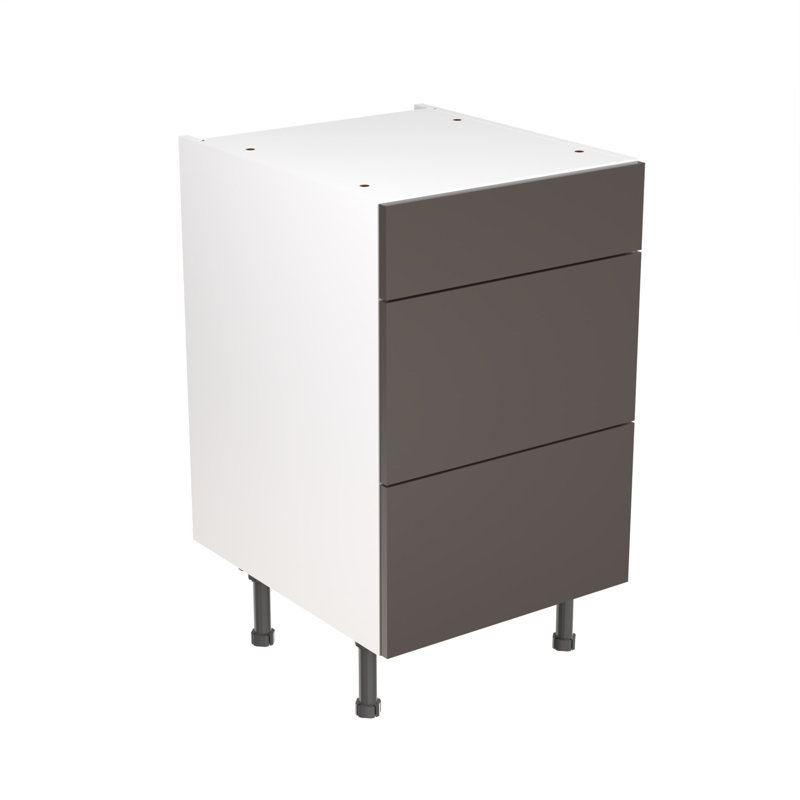 KitchenKit Flatpack Slab Gloss Base Unit 3 Drawer, 87cm H x 50cm W x 57cm D, Graphite