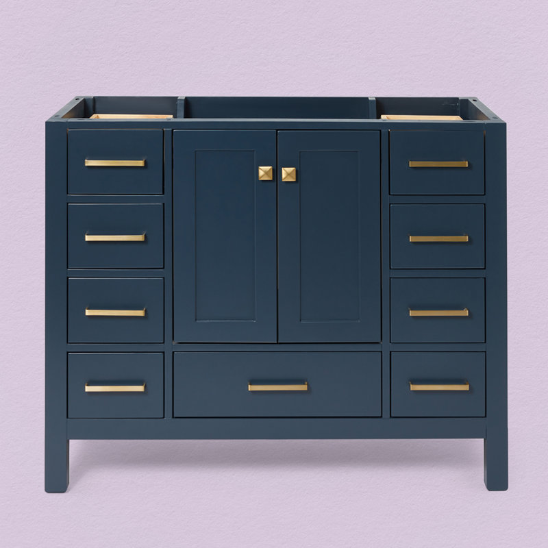 Cambridge 42'' W Single Bathroom Vanity Base, Satin Brass, Midnight Blue