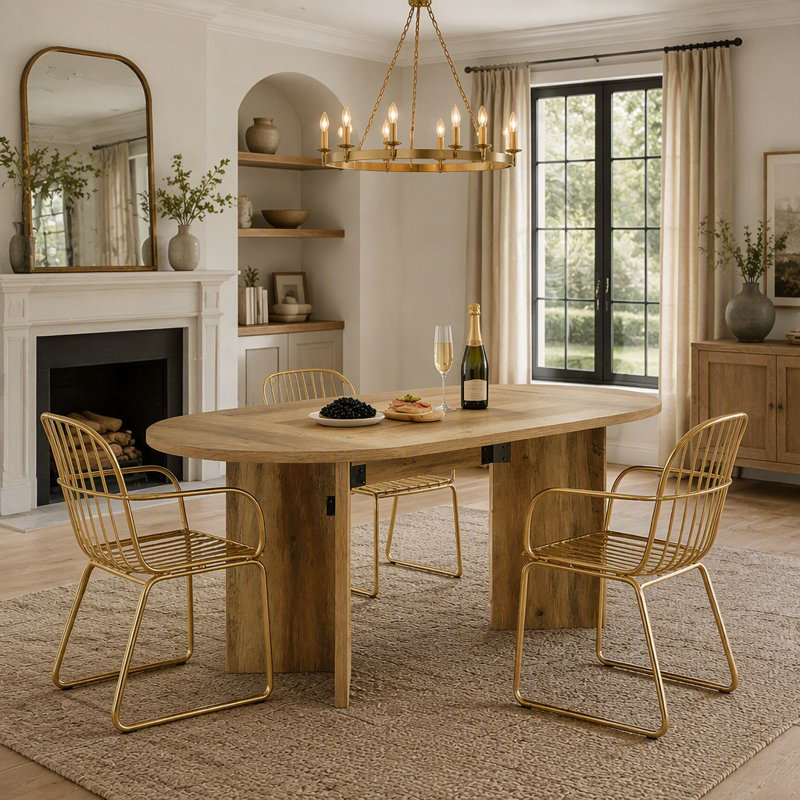 Table de salle à manger ovale spacieuse avec plateau en MDF résistant, idéale pour les cuisines de style campagnard et modernes, design multifonctionnel
