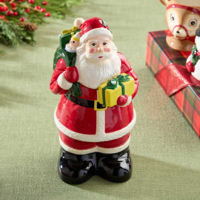 Santa’s Retro Christmas Cookie Jar – 3D Ceramic Holiday Treat Jar with Vintage Santa, Snowman & Reindeer Design, Decorative Airtight Jar for Cookies & Festive Kitchen Décor