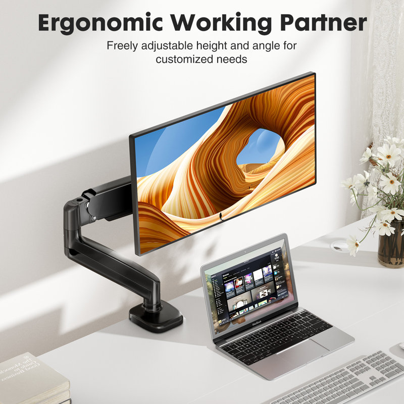 Pneumatic Arm Full Motion Single Monitor Universal Desk Mount