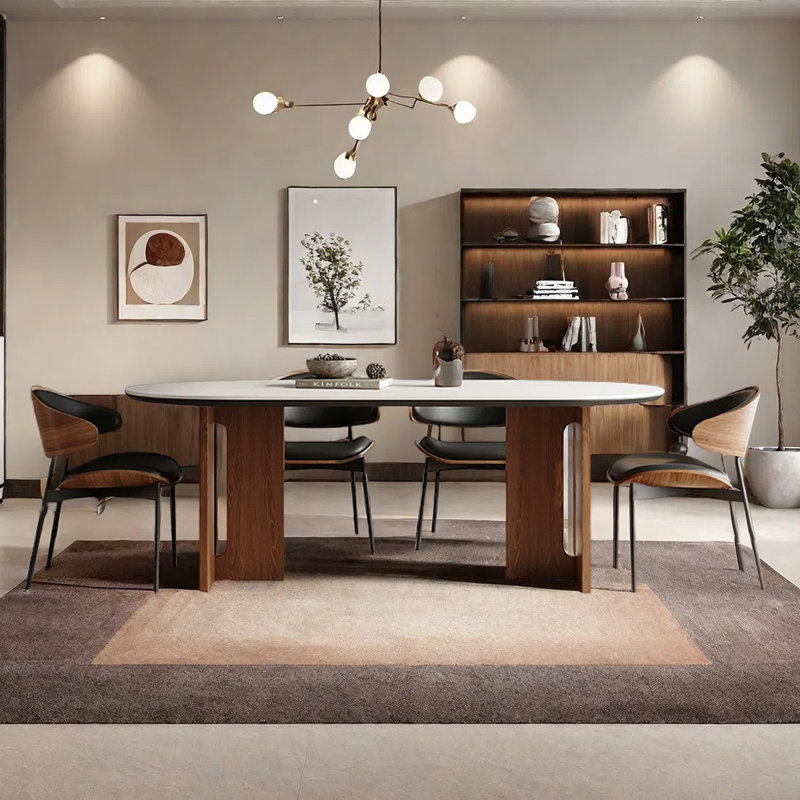 Modern minimalist oval dining table, 29.53"H x 78.74"L x 35.43"W