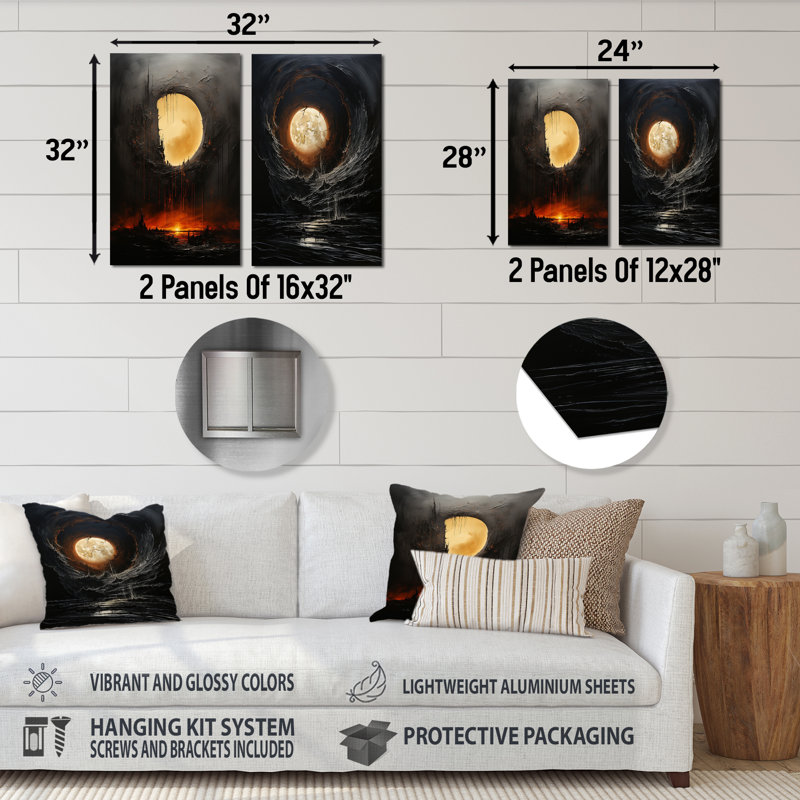 Moon Ebony Eclipse Silence - Moon, ensemble de 2 reproductions d'art en métal, H 28 po x l 24 po