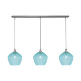 Luminaire suspendu linéaire à 3 lumières avec verre texturé turquoise de 9 po