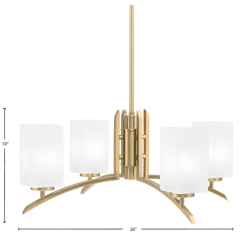 Lustre lumineux avec verre carré en marbre blanc de 3,5 po, H 58,25 po x l 26 po x P 26 po, 4, Laiton New Age