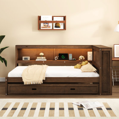 Lit de jour en bois antique avec espace de rangement, lit gigogne de conception classique