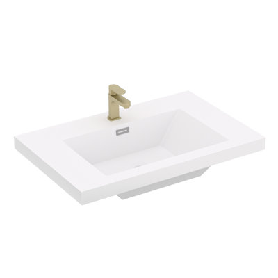 30”x19.49” Single Sink Bathroom Vanity Top With Integrated Resin Basin Without Faucet & Pop Up-drain, White