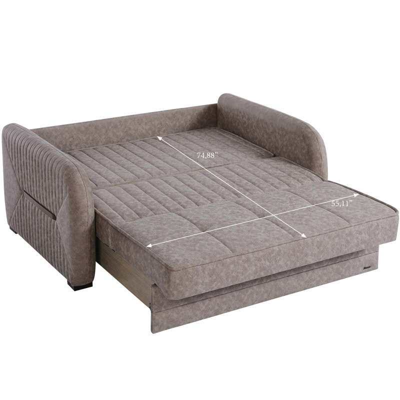 Convertible beige avec rangement - couvert en microsuède, peu encombrant pour les appartements, largeur de couchette de 55,1 po Paquet