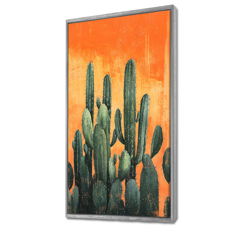 Maricza pastel cactus au lever du soleil II - Cactus, art mural, H 60 po x l 28 po, Impression encadrée sans passe-partout
