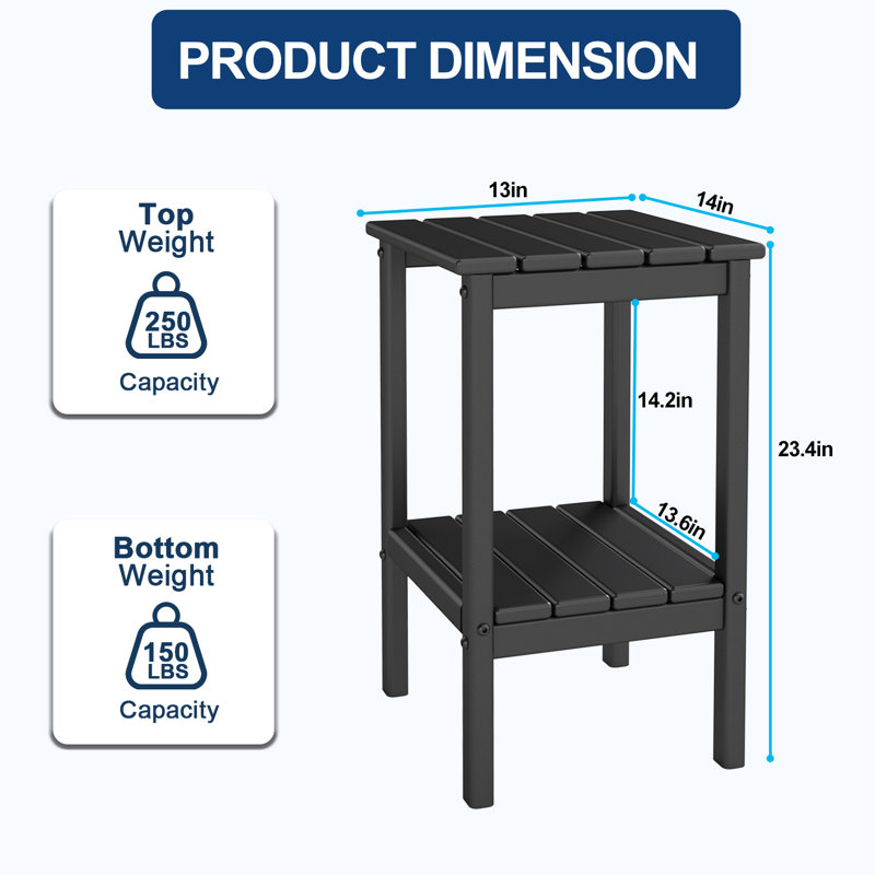 23.5" HDPE 2-Tier Outdoor Sidetable, Black