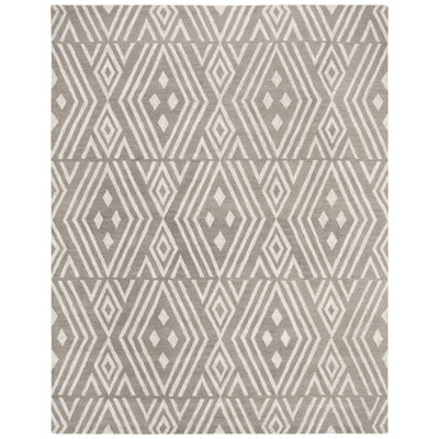 Vedika Hand Tufted Wool/Cotton Geometric Rug in Gray/Ivory