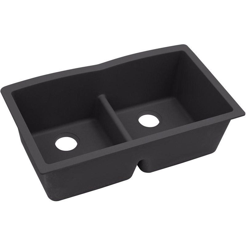 Quartz Luxe 33" L x 19" W Double Basin Undermount Kitchen Sink with Aqua Divide, Caviar