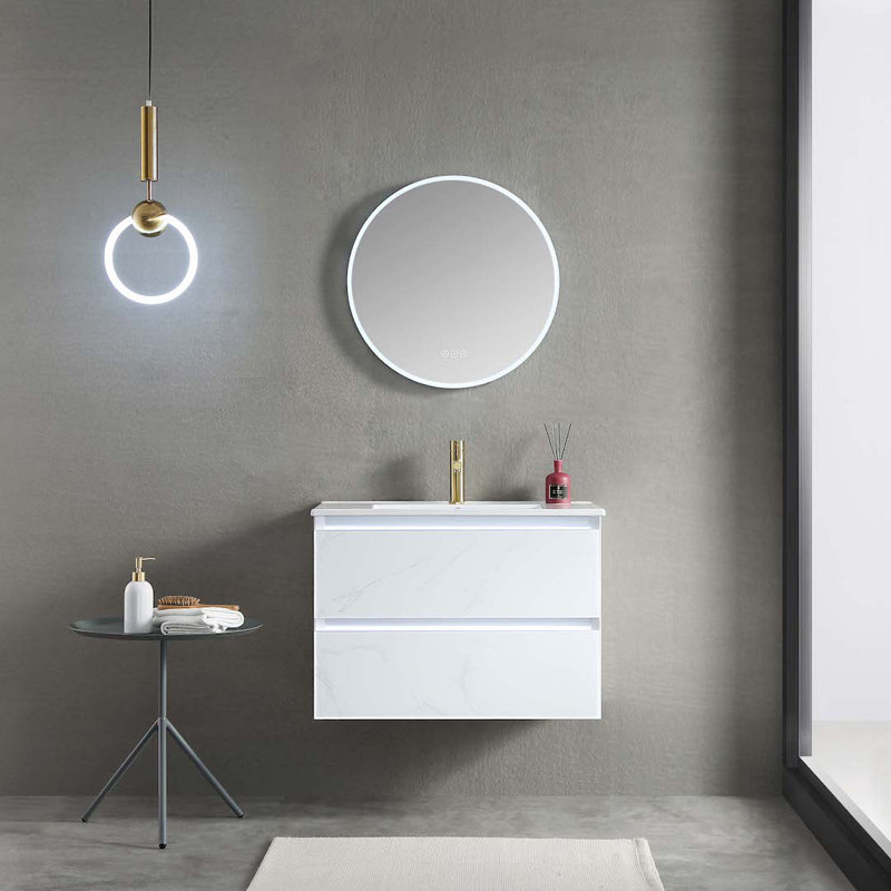 30" Calacatta White Wall-Mounted Vanity with Ceramic Sink