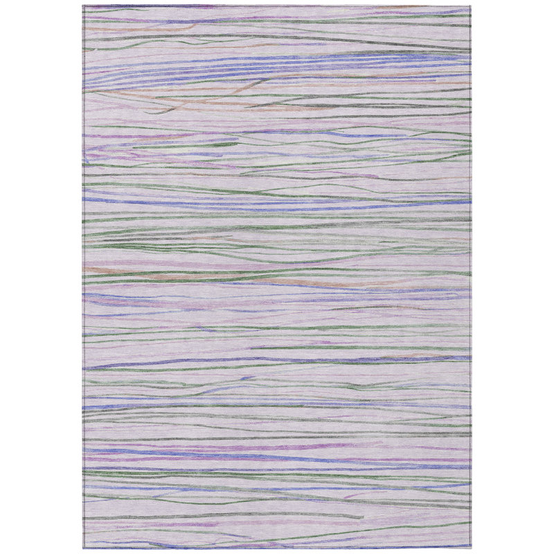 Lavender and Green Striped Synthetic Washable Rug, 2'6" x 3'10"