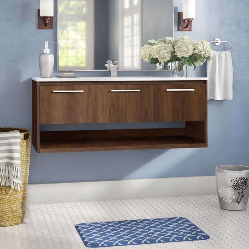 Ensemble de meuble-lavabo mural simple 48 po Kasper, Noyer brun
