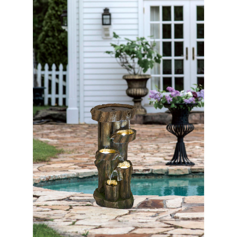 Fontaine décorative à tronc d'arbre à 5 niveaux - 11 po x 13,4 po x 31,5 po - brun