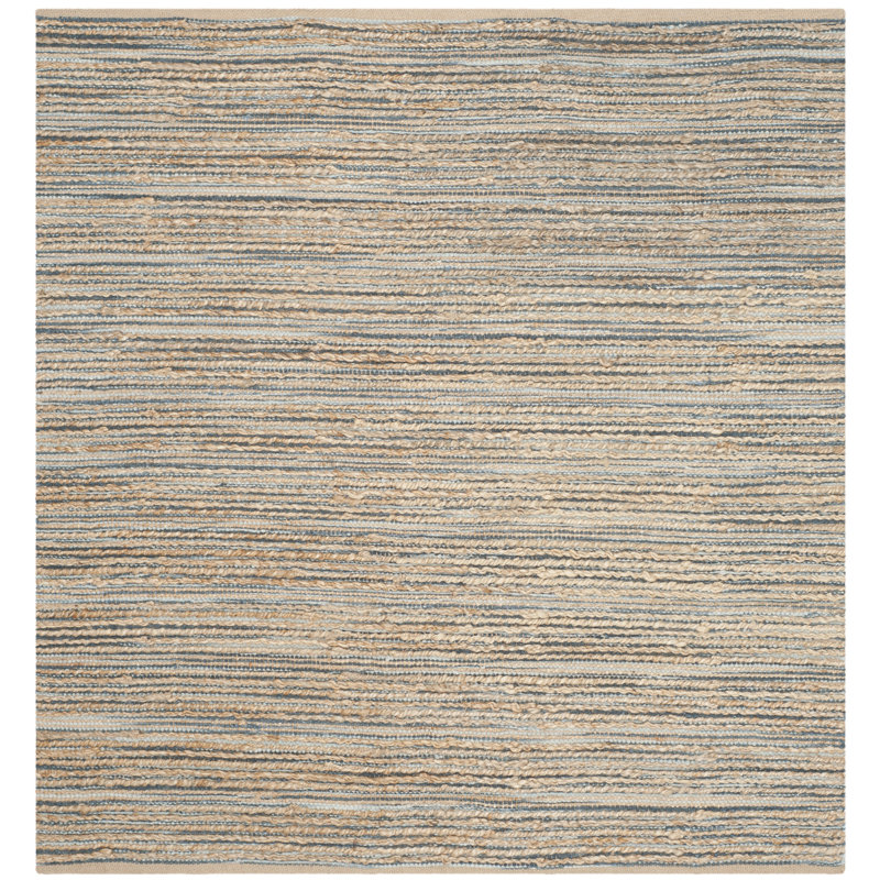 Doleman Hand Woven Jute/Cotton Rug in Blue, Square 6'