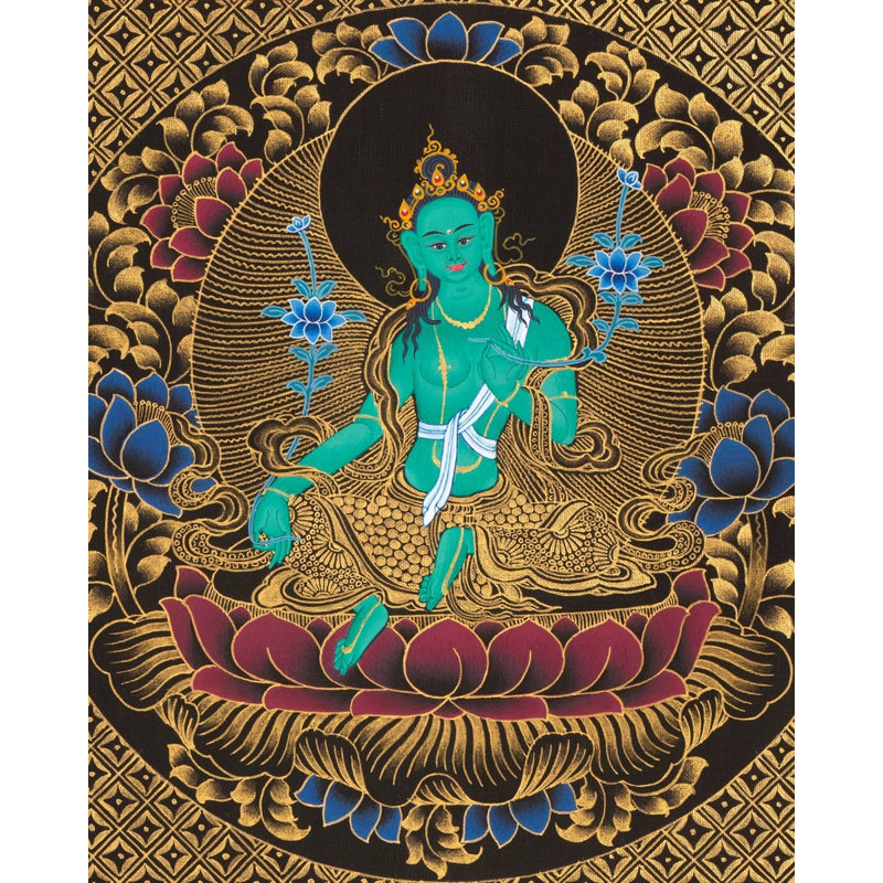Mandala vert Tara (Thangka sans brocart)