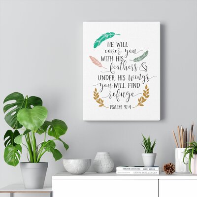 He Will Cover You Psalm 91:4 Christian Wall Art Bible Verse Print Ready to Hang -  Trinx, DFF83C3632FF4727B93E42E5C44DD31B